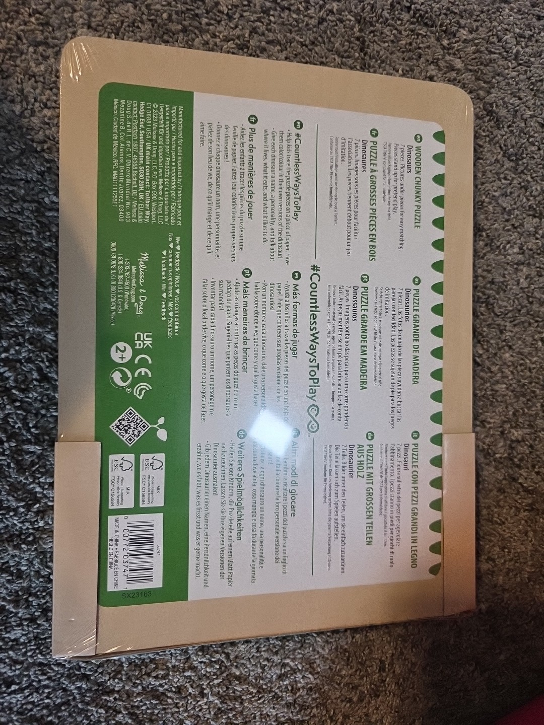 Melissa & Doug Chunky Puzzle Dinosaurs 7 Piece Wooden Preschool Toy Ages 2+