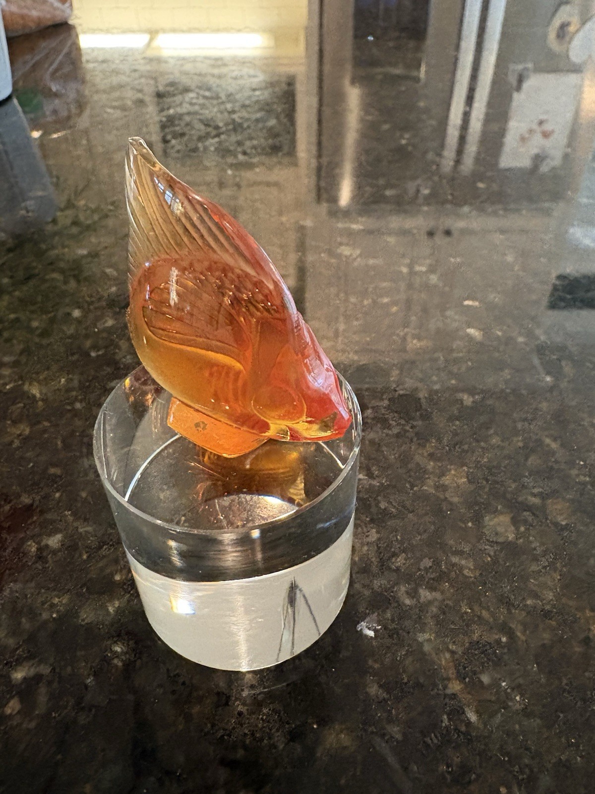 Lalique Amber Crystal Fish On 2” Unattached Pedestal