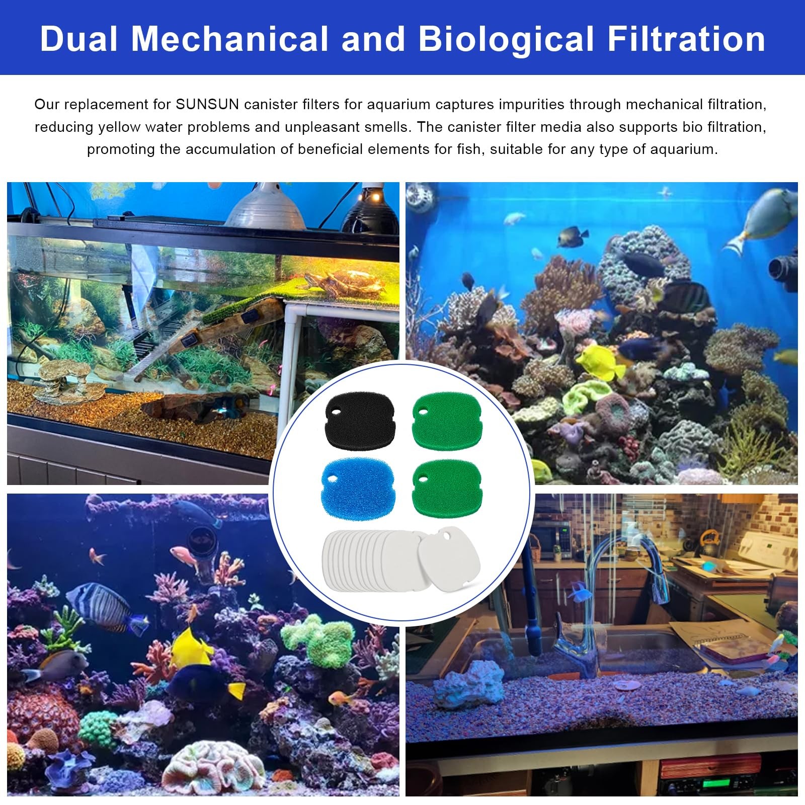 16 PCS Replacement Canister Filter Pads Compatible with SUNSUN White