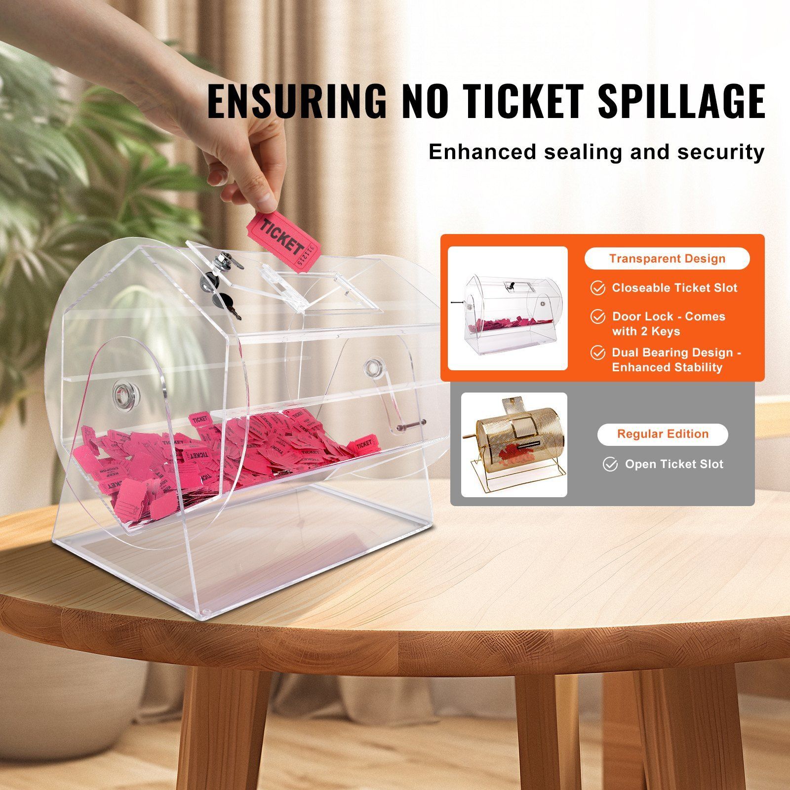 Raffle Drum,Professional Raffle Ticket Spinning Cage w/ 2 Keys Raffle Ticket Box
