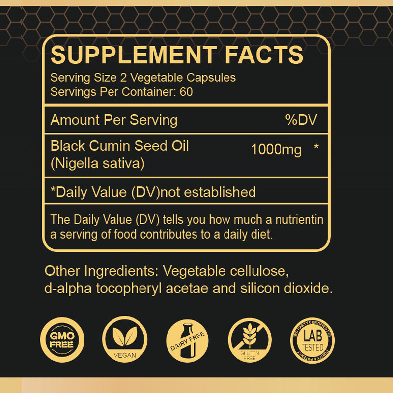 Black Seed Oil - 100% Pure Cold Pressed Cumin Nigella Sativa Vegan NON GMO