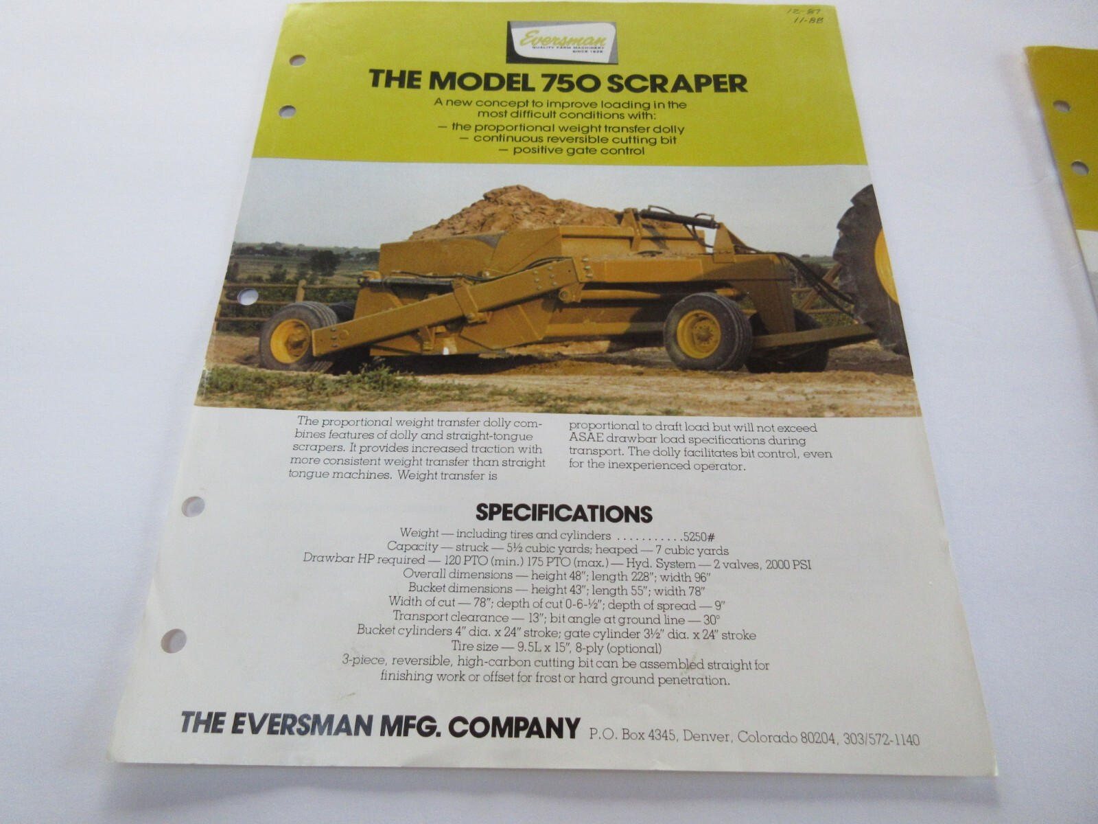 Eversman 750 Scraper Brochure 2 page