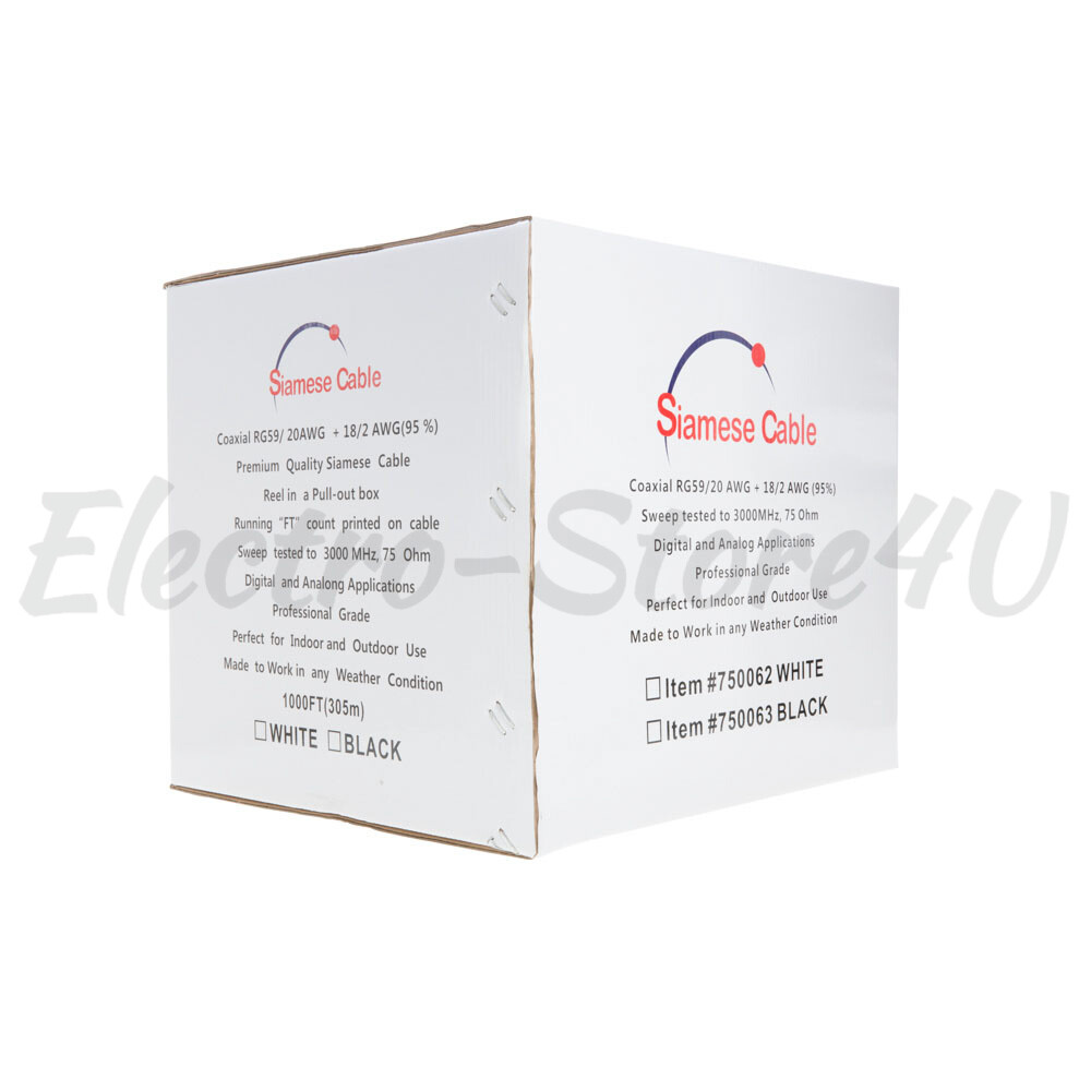 RG59 Siamese Cable 250ft 500ft 1000ft Coaxial 20AWG + 18/2 Security Camera Wire
