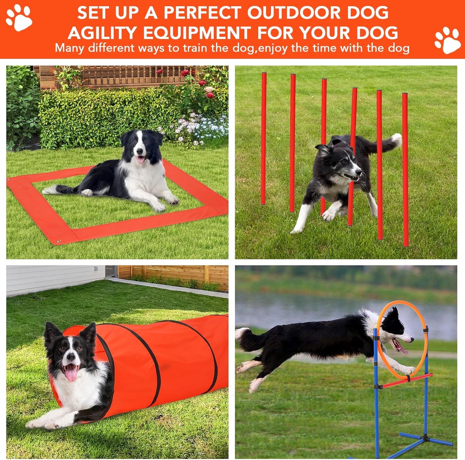 Dog Agility Training Kit Equipment with Tunnel,Adjustable Dog Hoop