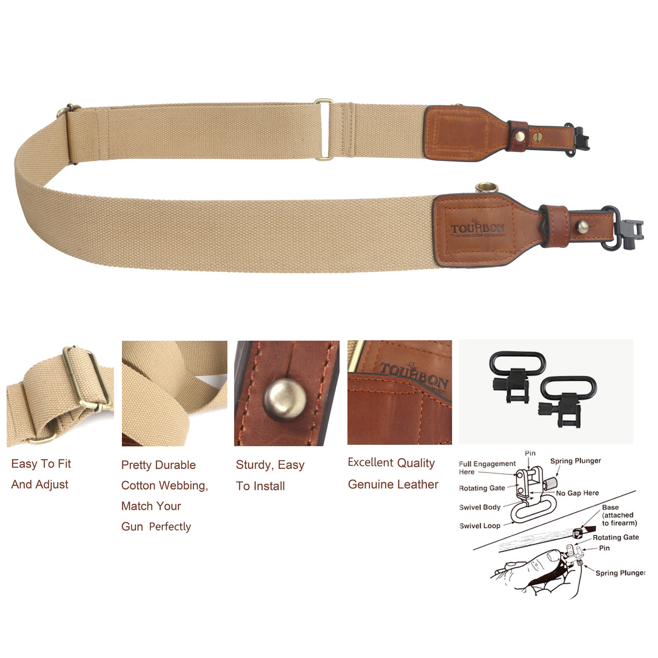 Tourbon Webbing Rifle Slings Shotgun Strap/2 Swivels Gun Mounted Shooting in USA