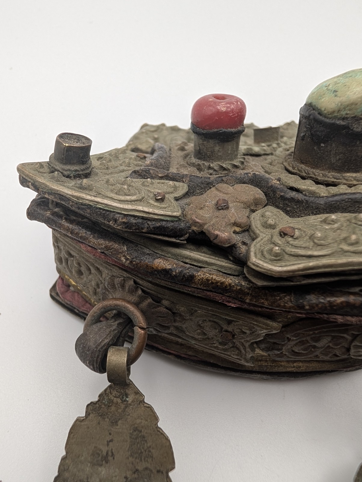 Antique 19thC Tibetan Chakmak Tinder Pouch & Matching Leather Belt Strap Set