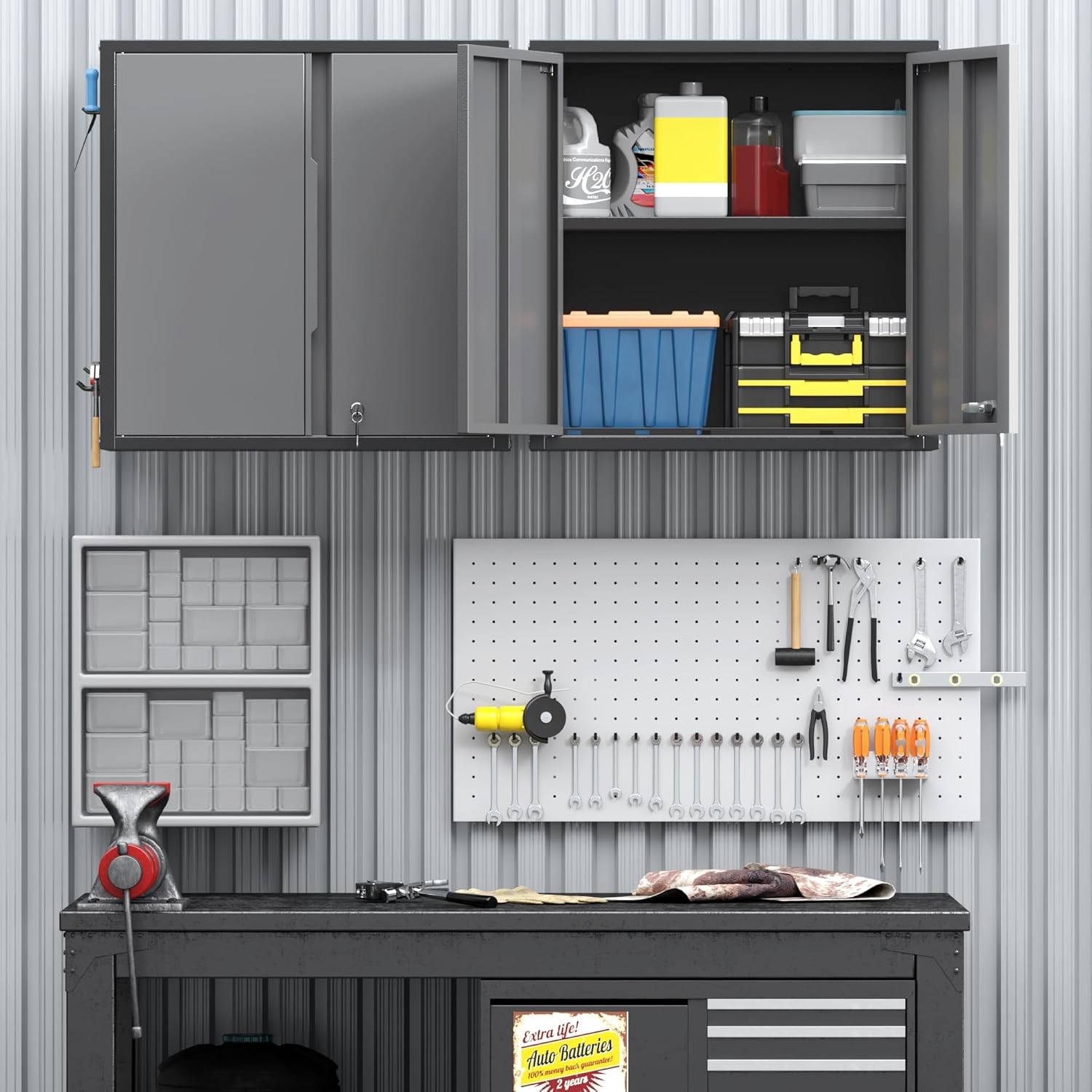 Wall Tool Chest Wall Mounted Tool Box Lockable Tool Storage Cabinet For Garage