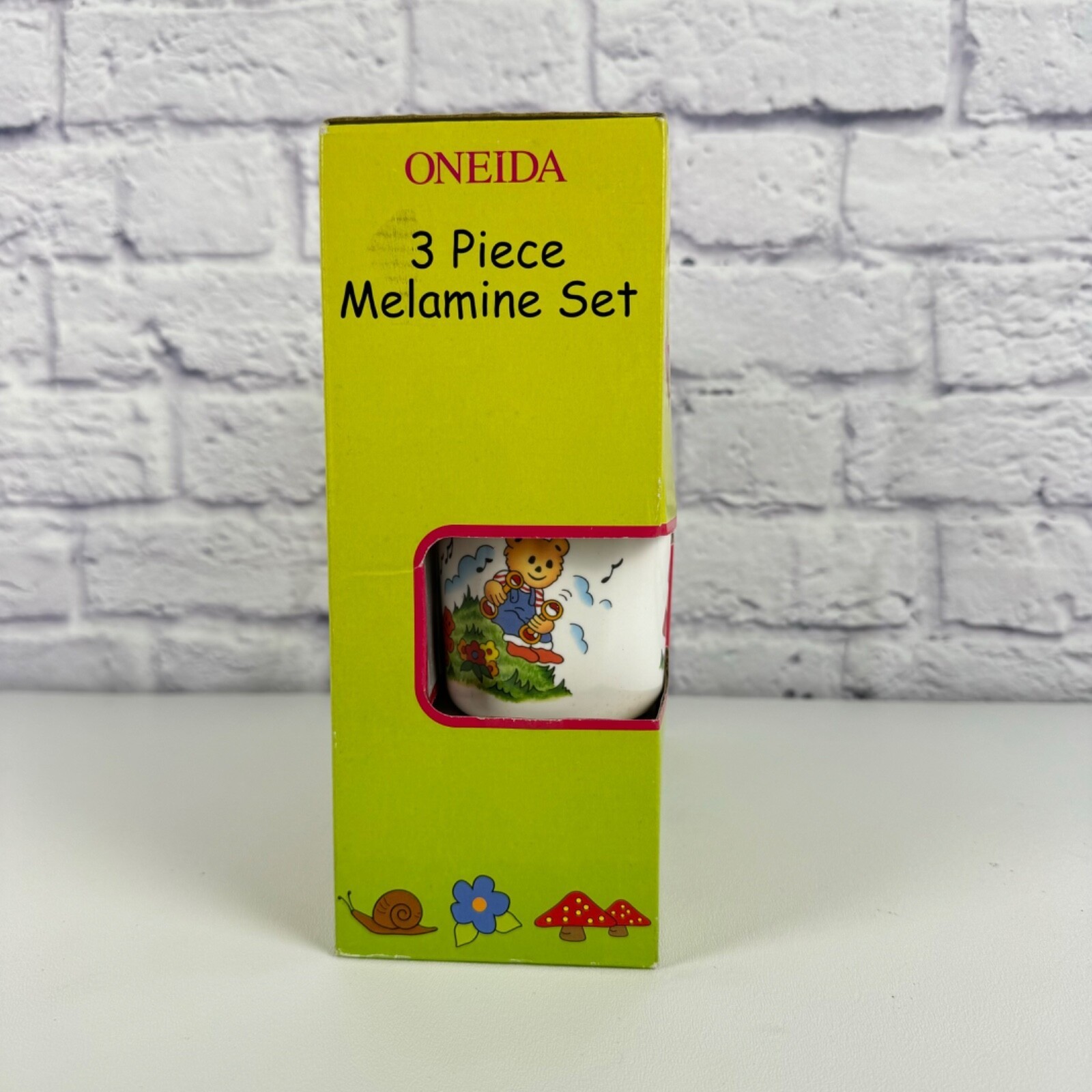 Oneida Picnic Bears Melamine Childs Dish Set 3 Pieces Vintage Apples Mushroom