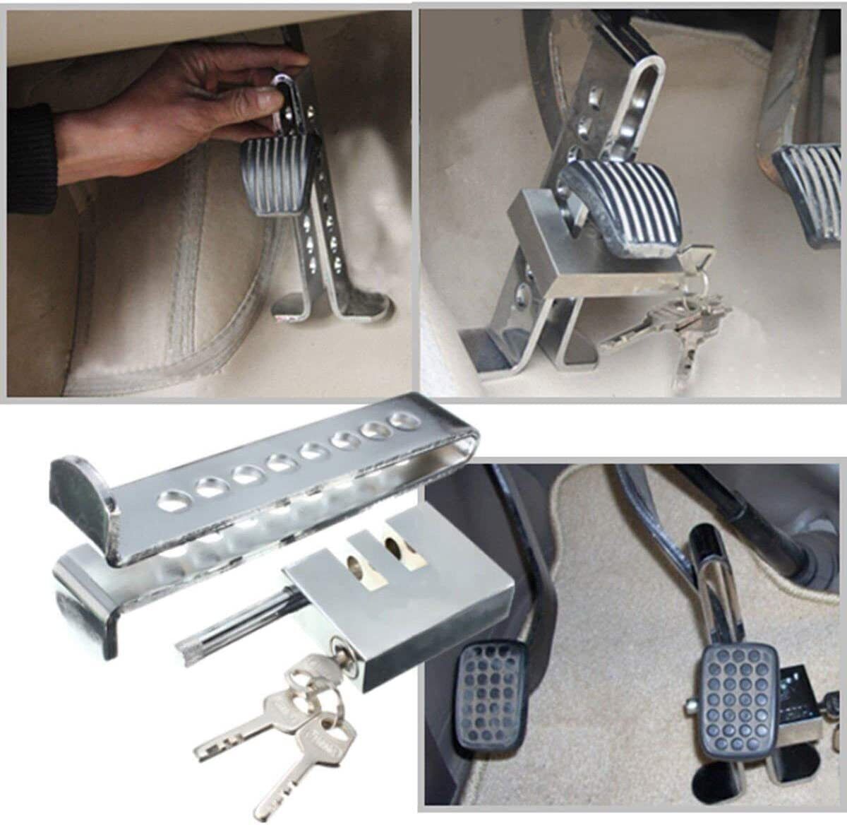 Stainless Steel Brake Pedal Lock Security Car Auto Clutch Lock Anti-theft W/3Key