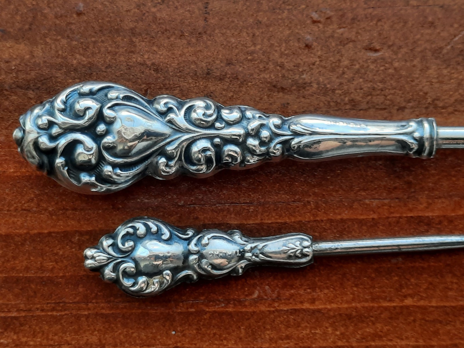 Sterling Silver Handle Button Hook, One Large, One Small