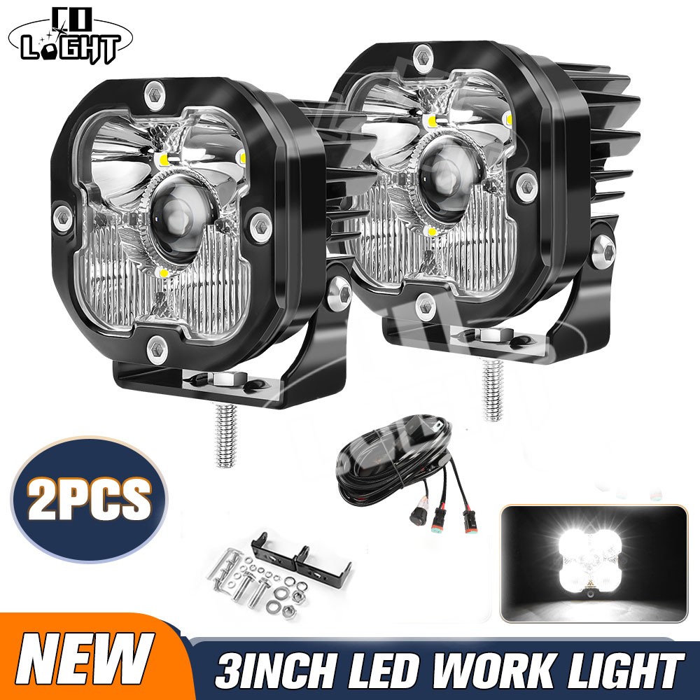 Colight 3INCH Squadron Sport White LED Pair Driving/Combo Lights w/ Wire Harness