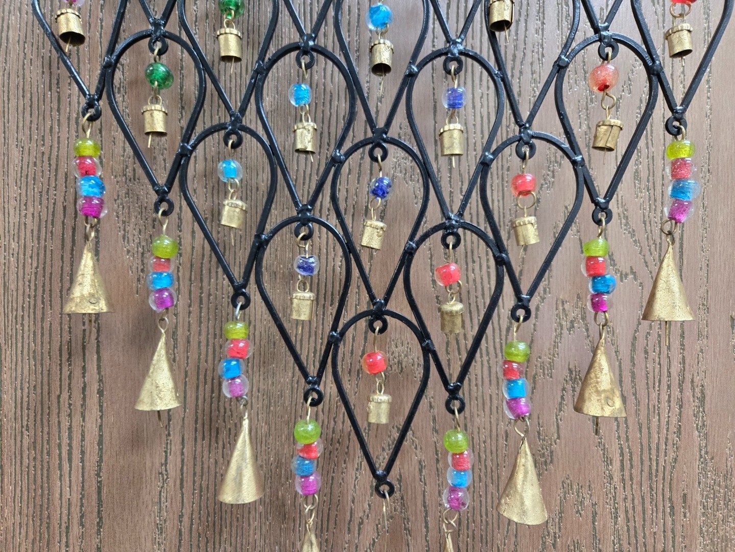 HANDMADE DIAMOND FLOWER RUSTY IRON METAL BELLS WINDCHIME
