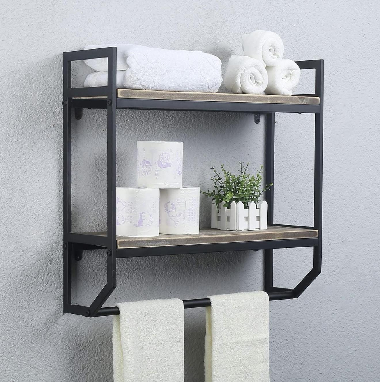 Towel Rack with Towel Bar 2-Tier 24 Bathroom Shelves Wall Mounted Easy Install
