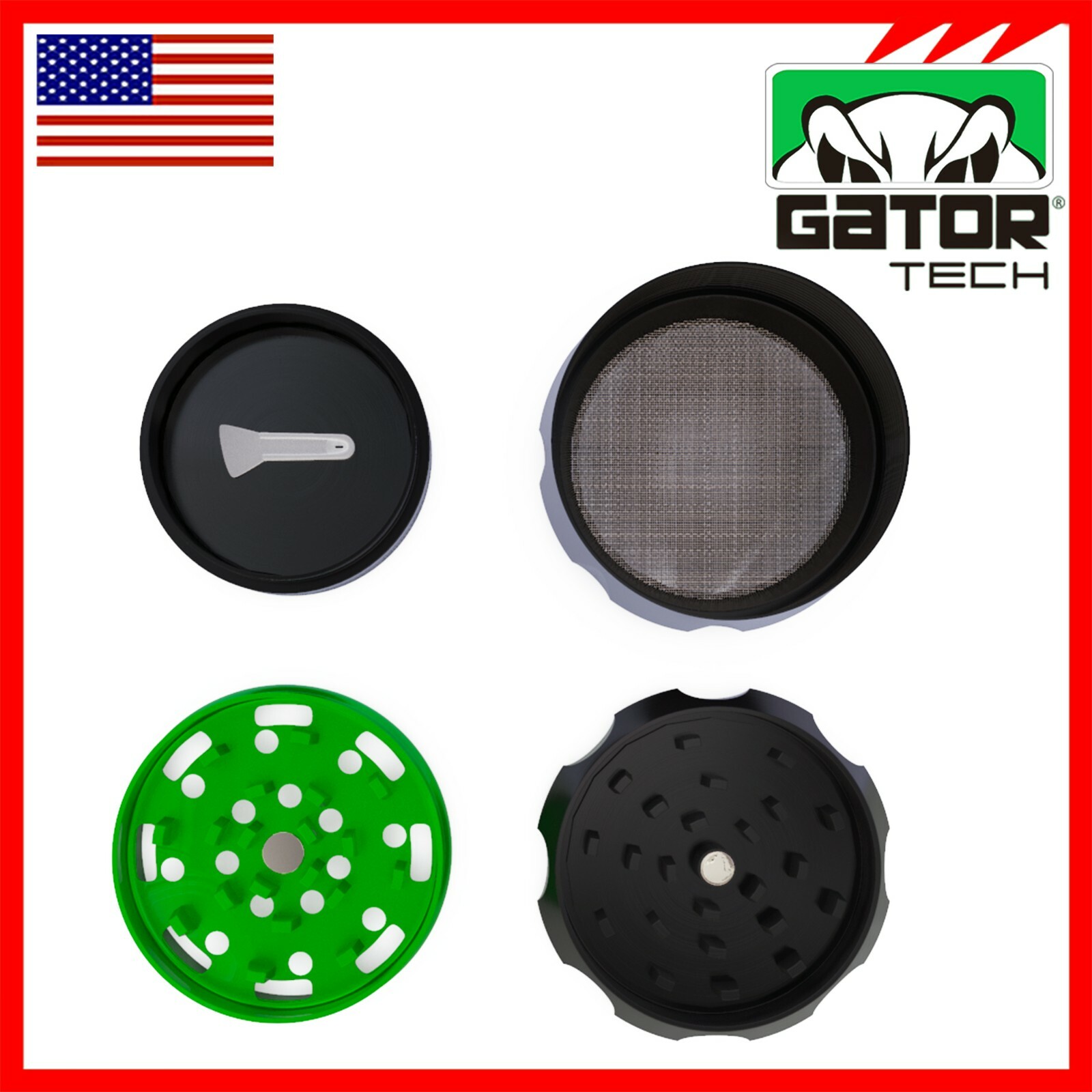 Tobacco Herb Spice Grinder Crusher Smoke 2.0" inch 4-Piece Metal Magnetic Lid