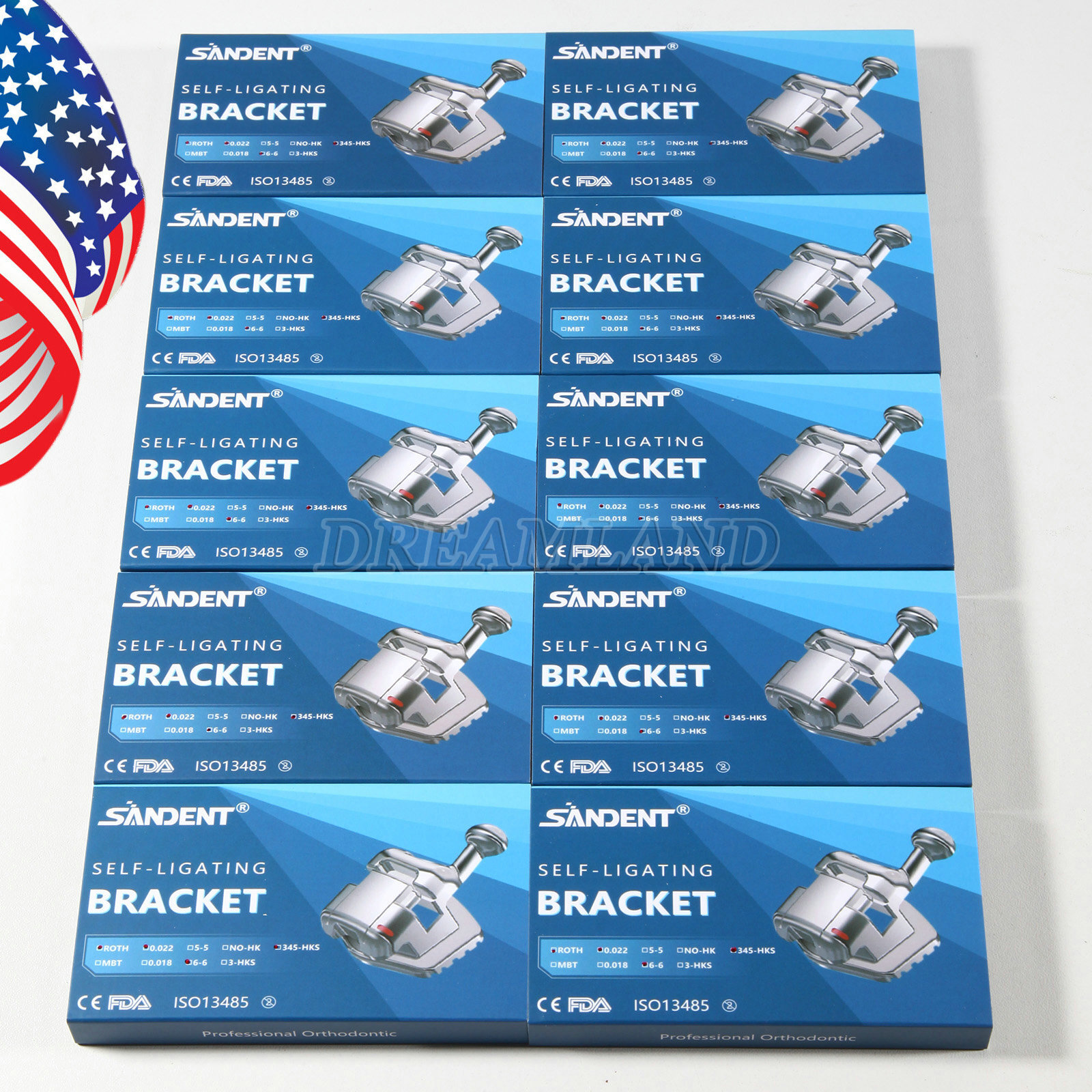 10 Packs Dental Self-Ligating Brackets Orthodontic Roth 0.022 345Hook Bracket