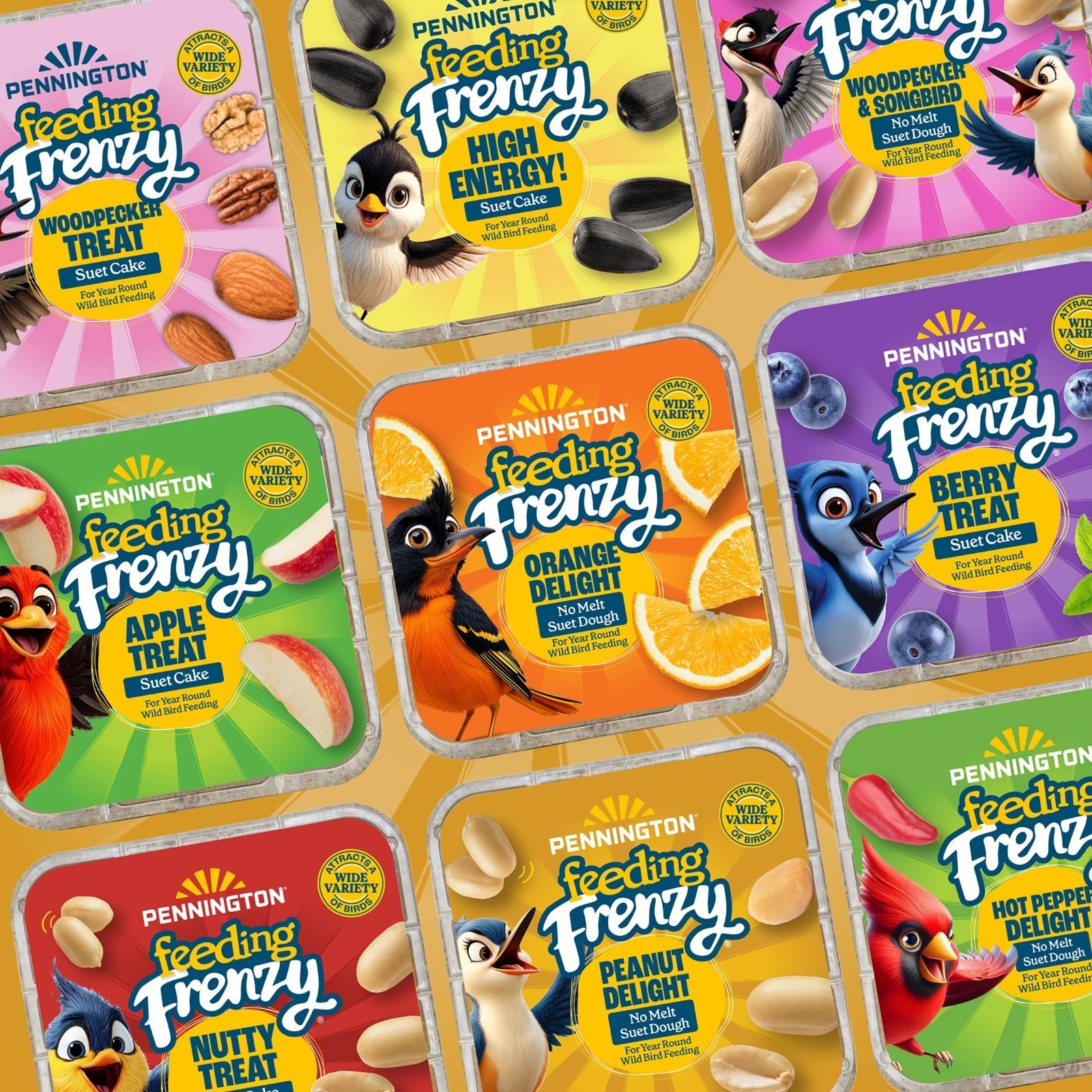 Peanut Delight Suet, 11.75 oz. Cake, Wild Bird Food, 8 Count each, 2 Pack