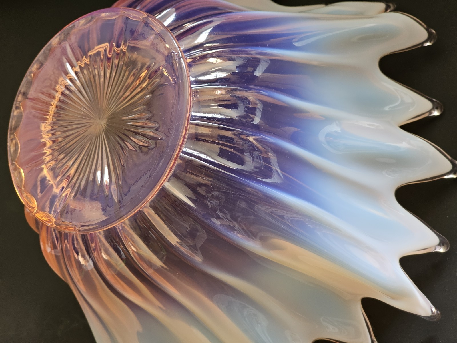 Beautiful Free Form Fostoria Heirloom Pink/Peach and White Opalescent Bowl