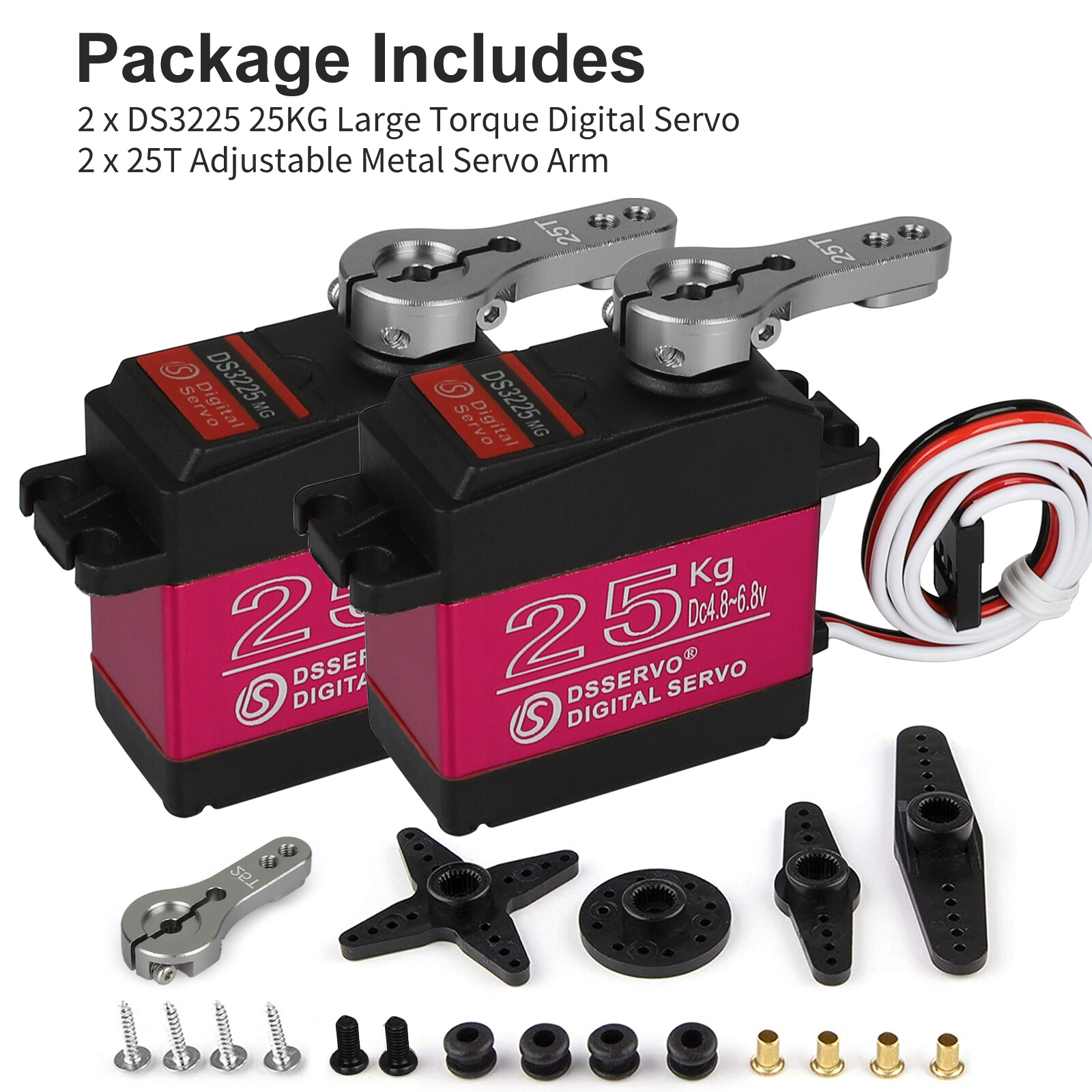 2Pcs 25KG Waterproof Digital Servo Metal Gear High Torque &Speed for RC Car Boot