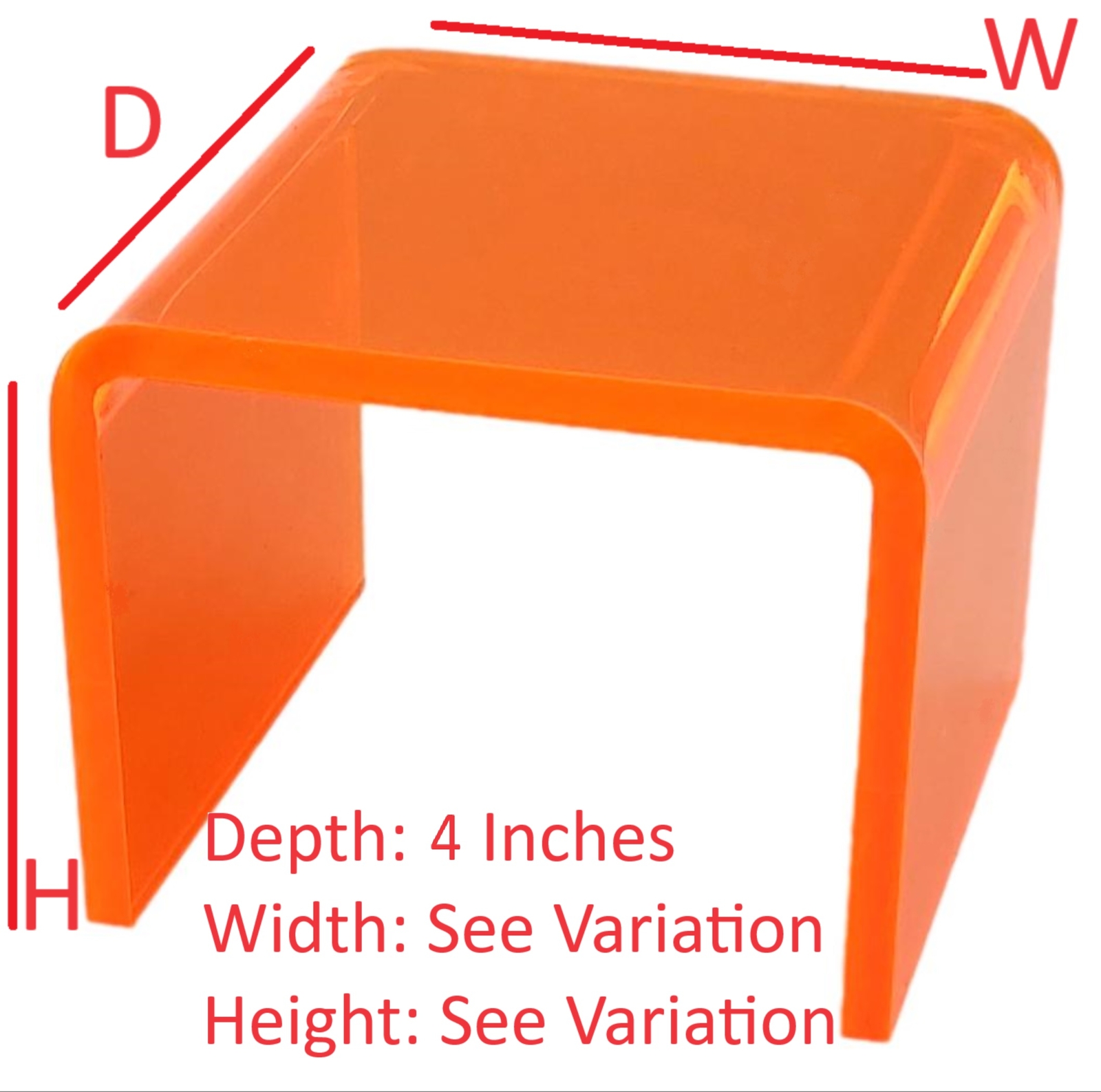 T'z Tagz 4-Inch-Deep Transparent Neon Orange Acrylic Riser Display Stand 2 Pack