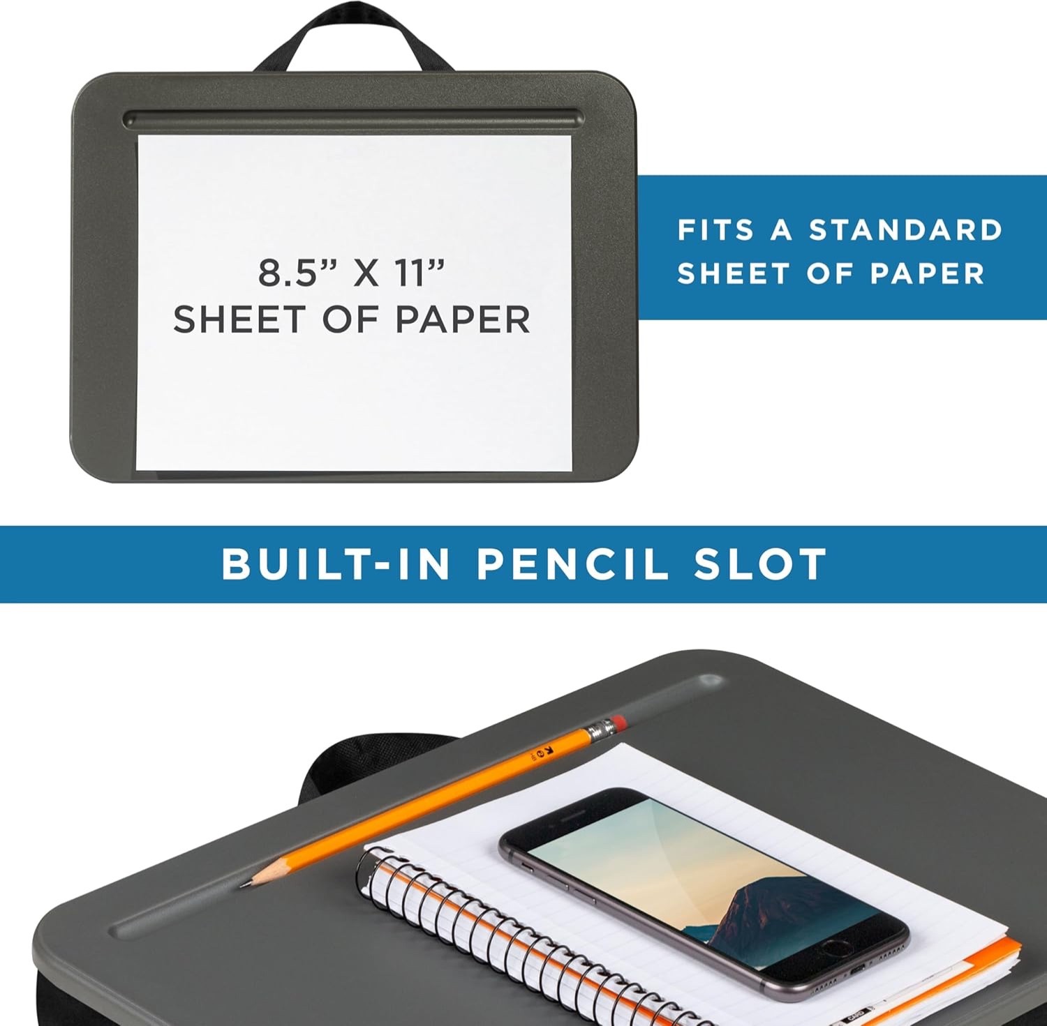 LAPGEAR Compact Lap Desk - Fits up to 15 Inch Laptops - Charcoal - 43105