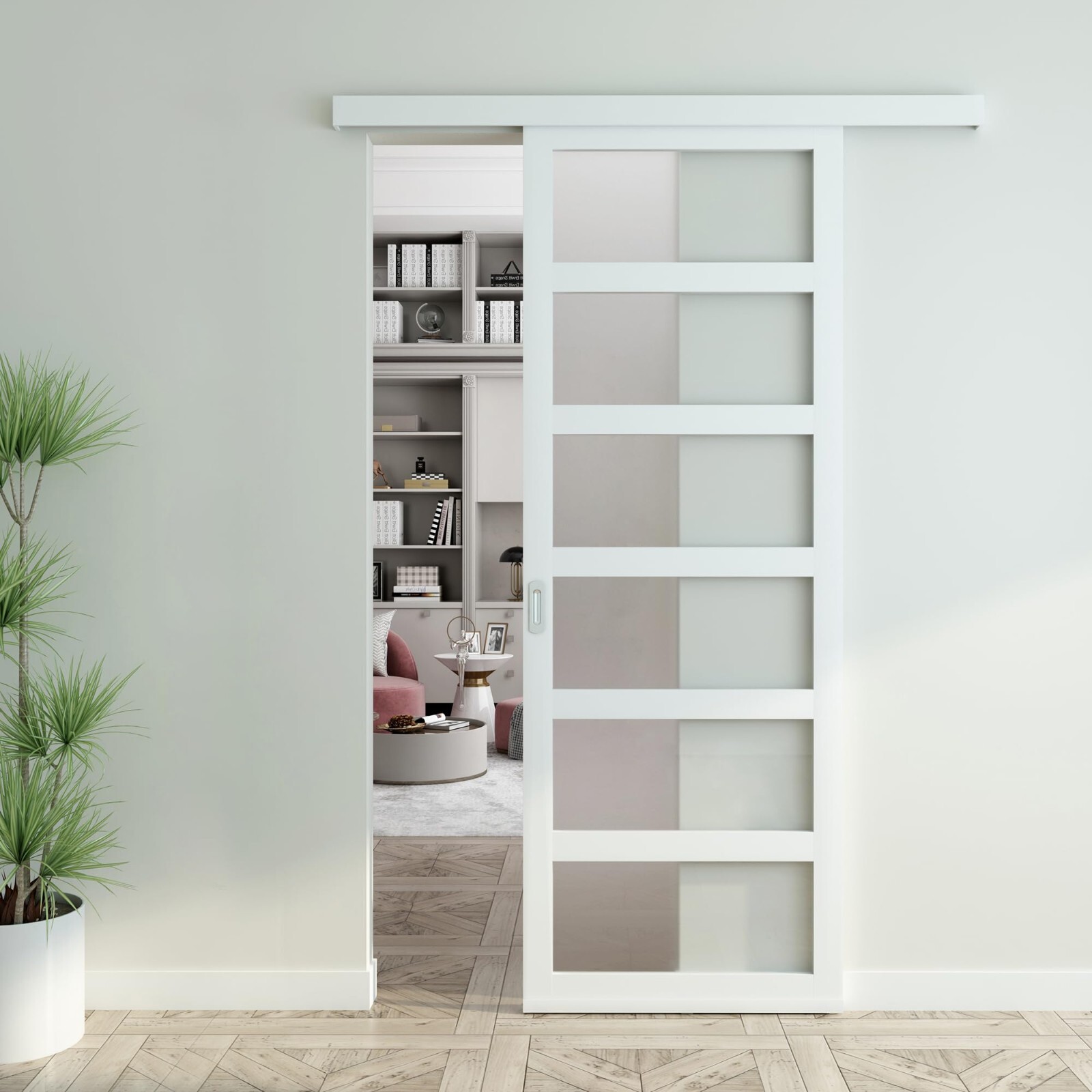 JUBEST White PVC Sliding Barn Door with Hardware Kit and Pull, Easy Assembly