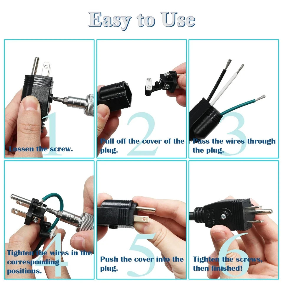 4PCS Electrical Replacement Plug 3 Prong Male Plug End Extension Cord Replacemen