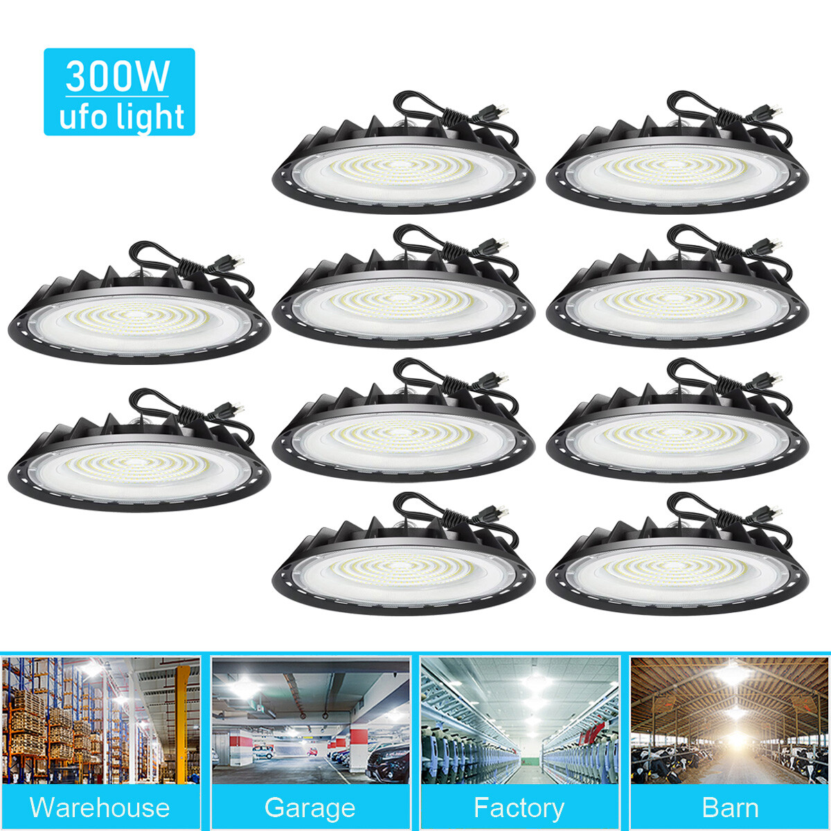 10 Pack 300W UFO Led High Bay Light Commercial Industrial Factory Led Shop Light