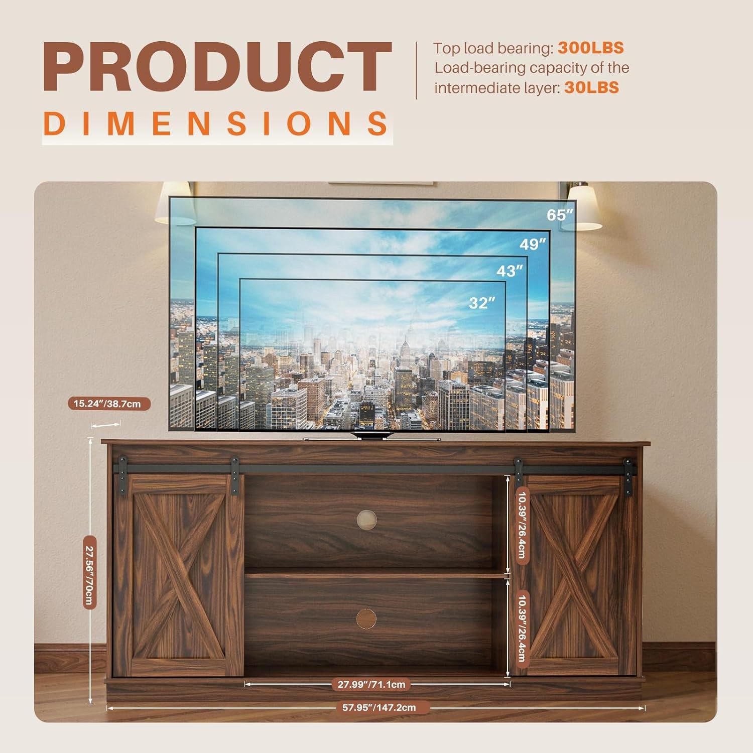 TV Stand for 65 inch TV Entertainment Center Media Console with Storage Cabinets