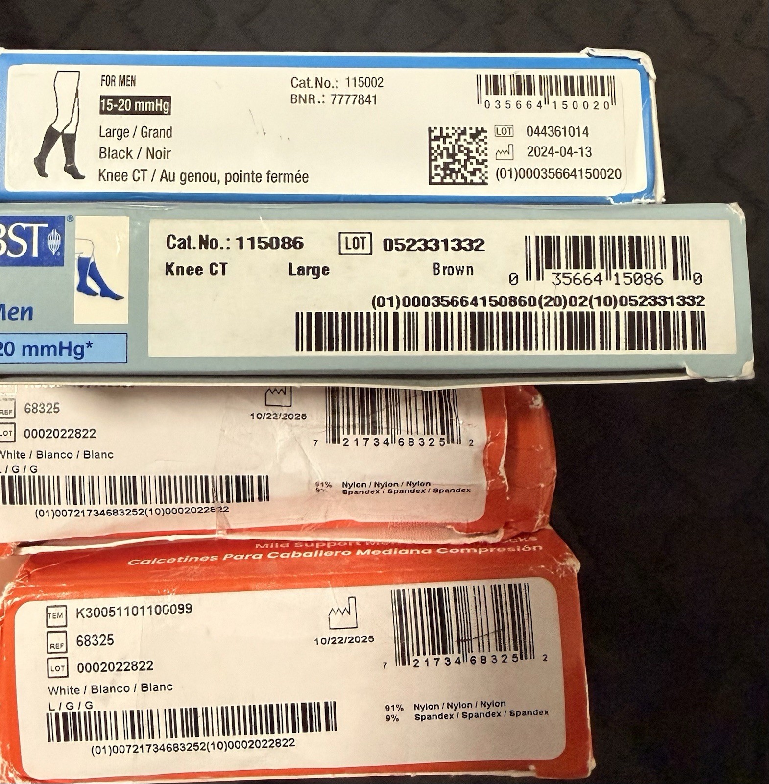 4 Pairs Compression Socks 15-20 mmHg Men Large Knee High JOBST Therafirm Lot