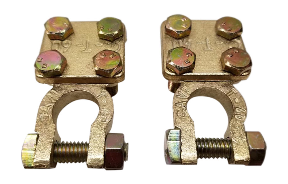 2x Solid Brass Heavy Duty battery top post cable terminal Wire terminals 4 screw