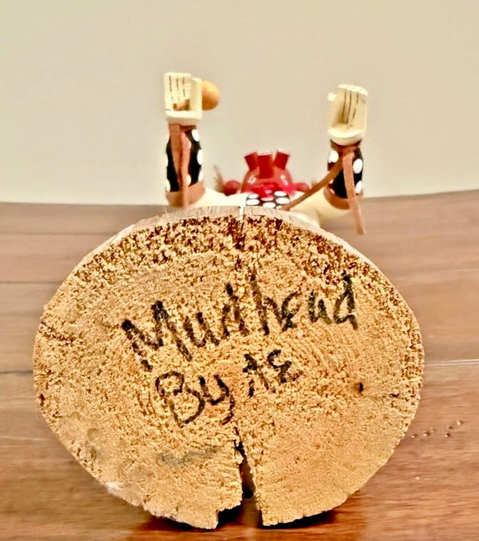 Vintage HOPI NATIVE AMERICAN “MUDHEAD” DANCING KACHINA DOLL SIGNED AE, 12" TALL