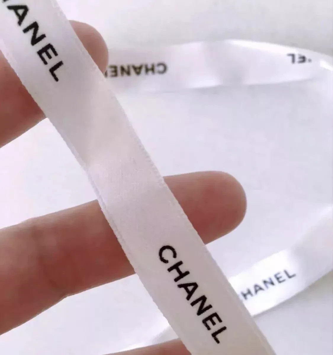 One Yard Of CHANEL Classic White Ribbon w/Black Logo Sold By the Yard