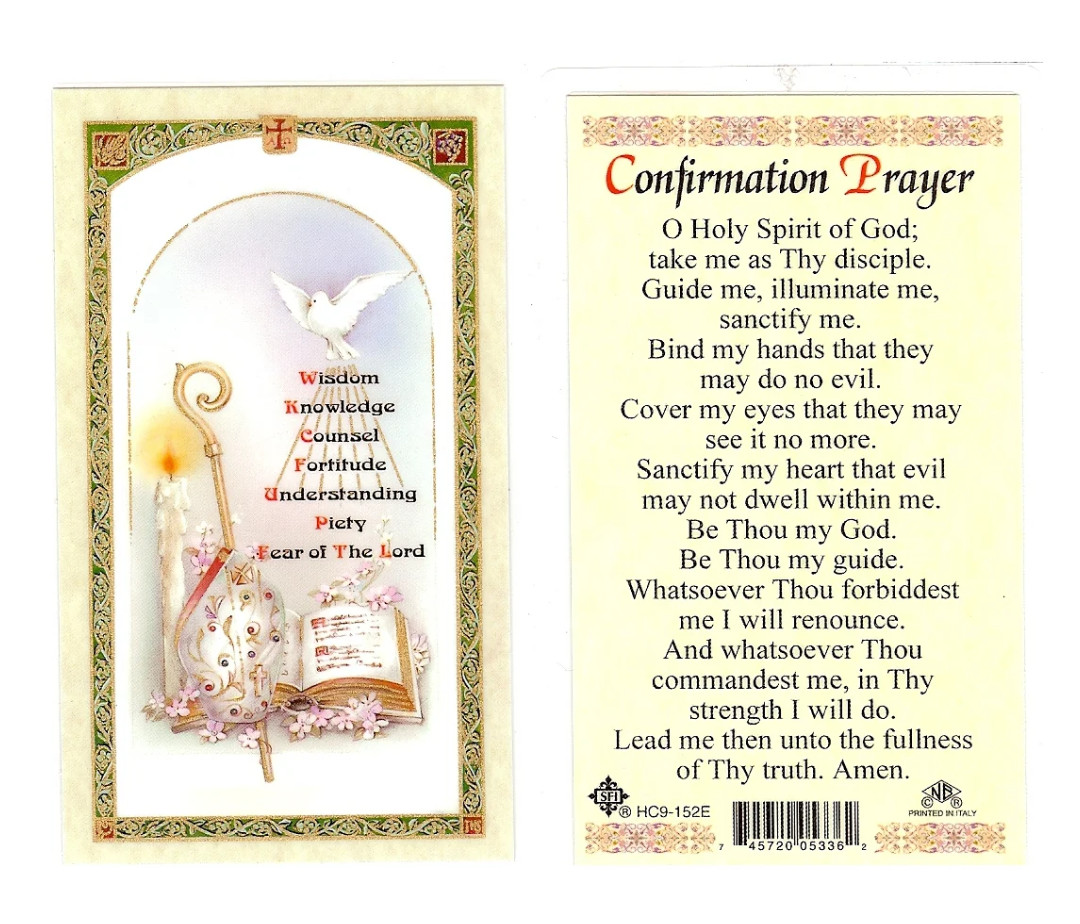 Laminated Confirmation Prayer AND Prayer to the Holy Spirit Card Set Catholic