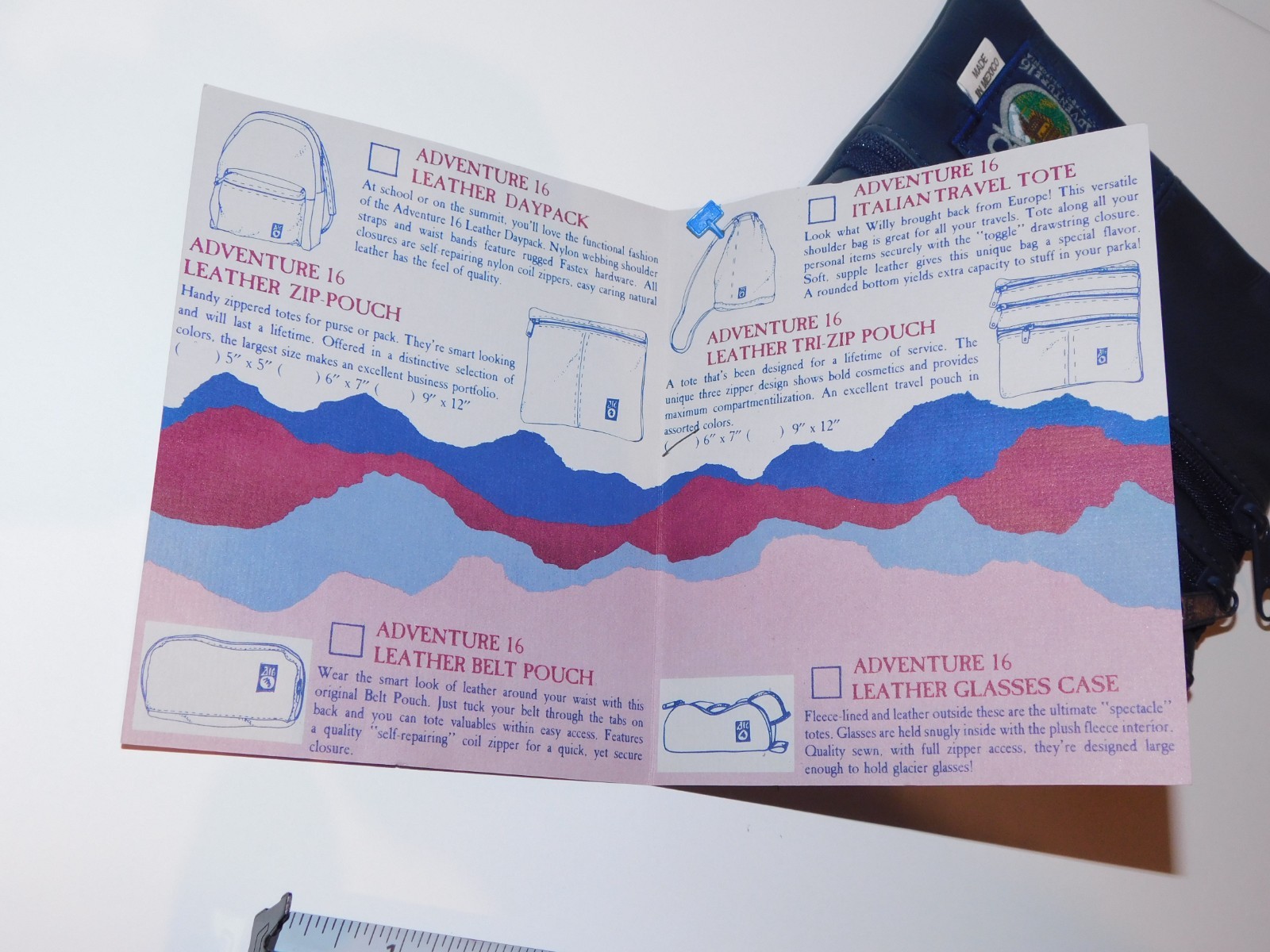 ADVENTURE 16 MOUNTAINCRAFT Leatherworks BLUE 100% Cow Leather TRI-ZIP POUCH NEW