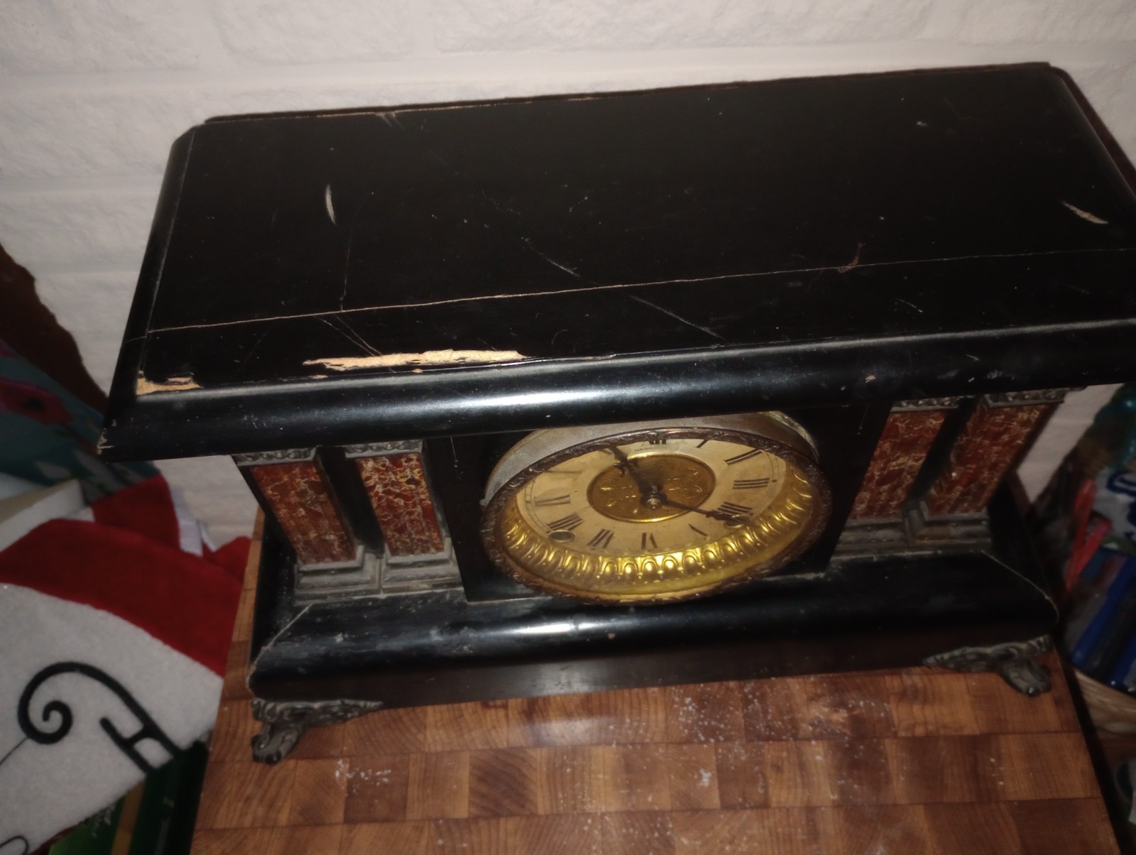 Vintage Antique Sessions Mantle Clock 8 Day 1/2 Strike Cathedral Gong with key