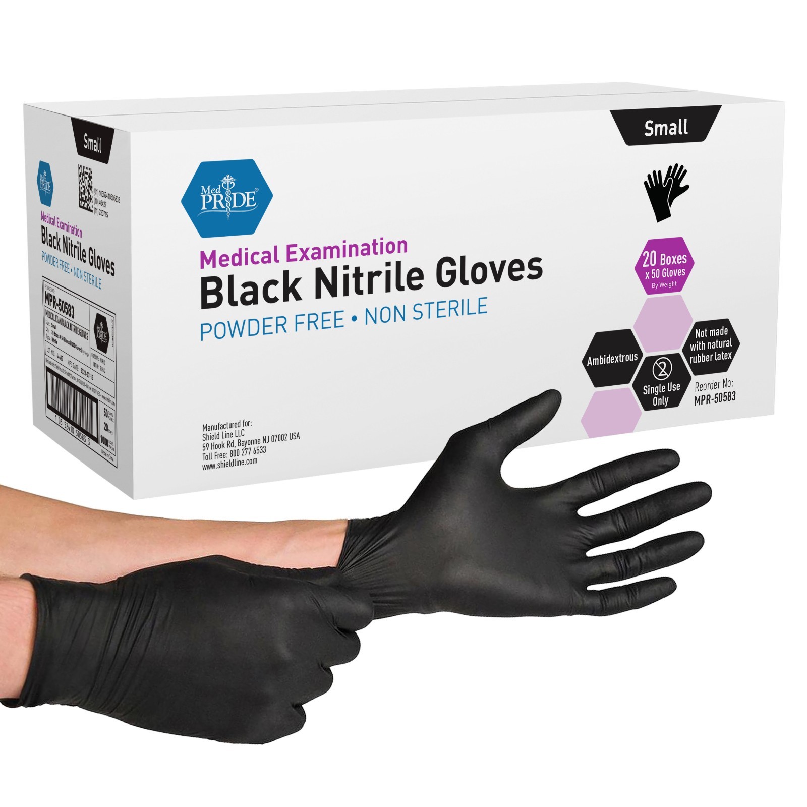 MED PRIDE Black Nitrile Exam Gloves 4 Mil Latex-Free Powder-Free Disposable 1000