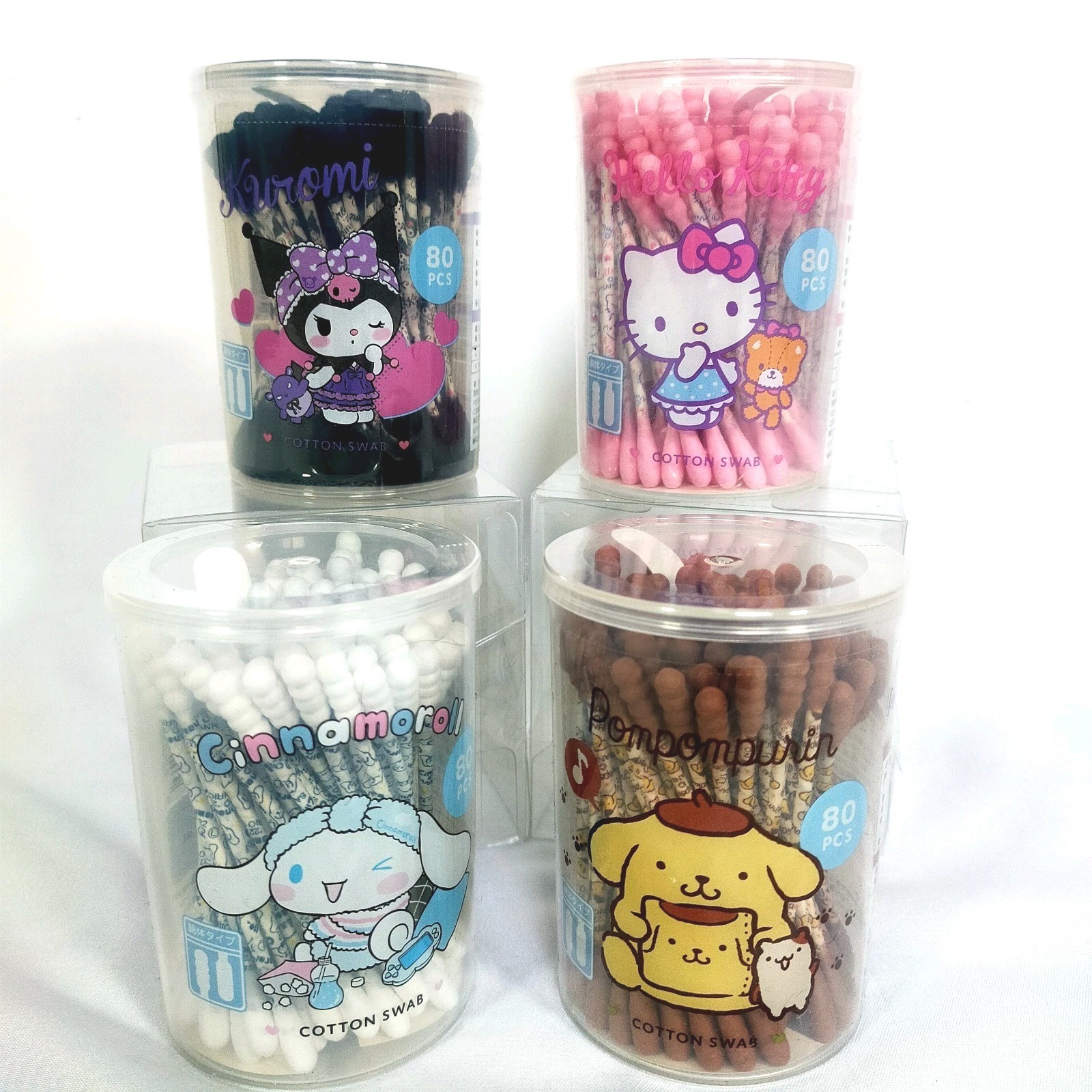 Sanrio Cotton Swabs 4 Pack 80pcs Each Total 320pcs Hello Kitty Kuromi Japan