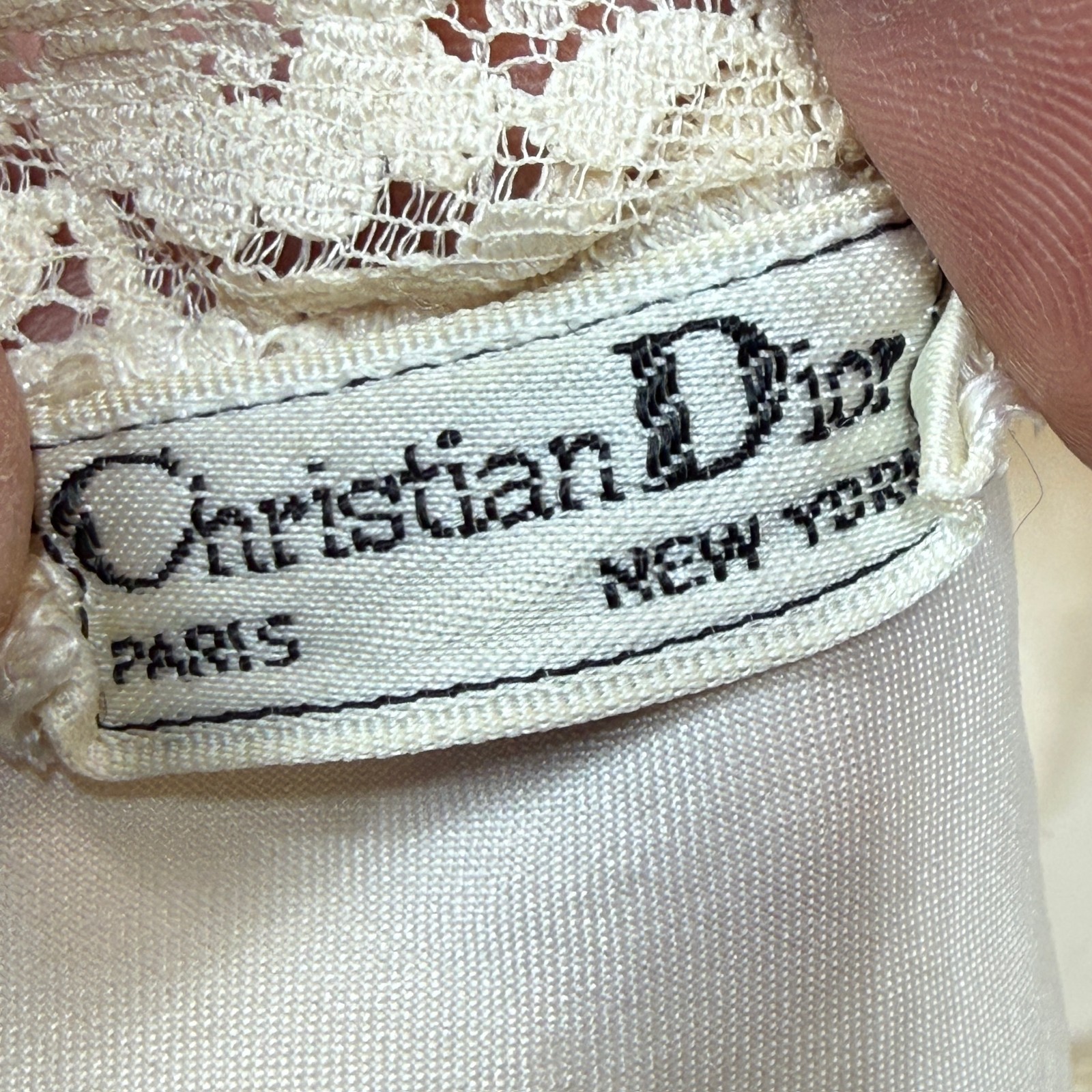 Vintage Christian Dior Slip Top & Skirt Women L Cream Satin Lace Hem READ