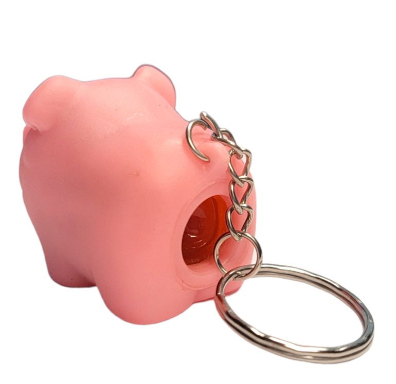 2 Pack - Naughty Squeeze Pooping Pink Pig Keychains (2") Animals Poop TURD