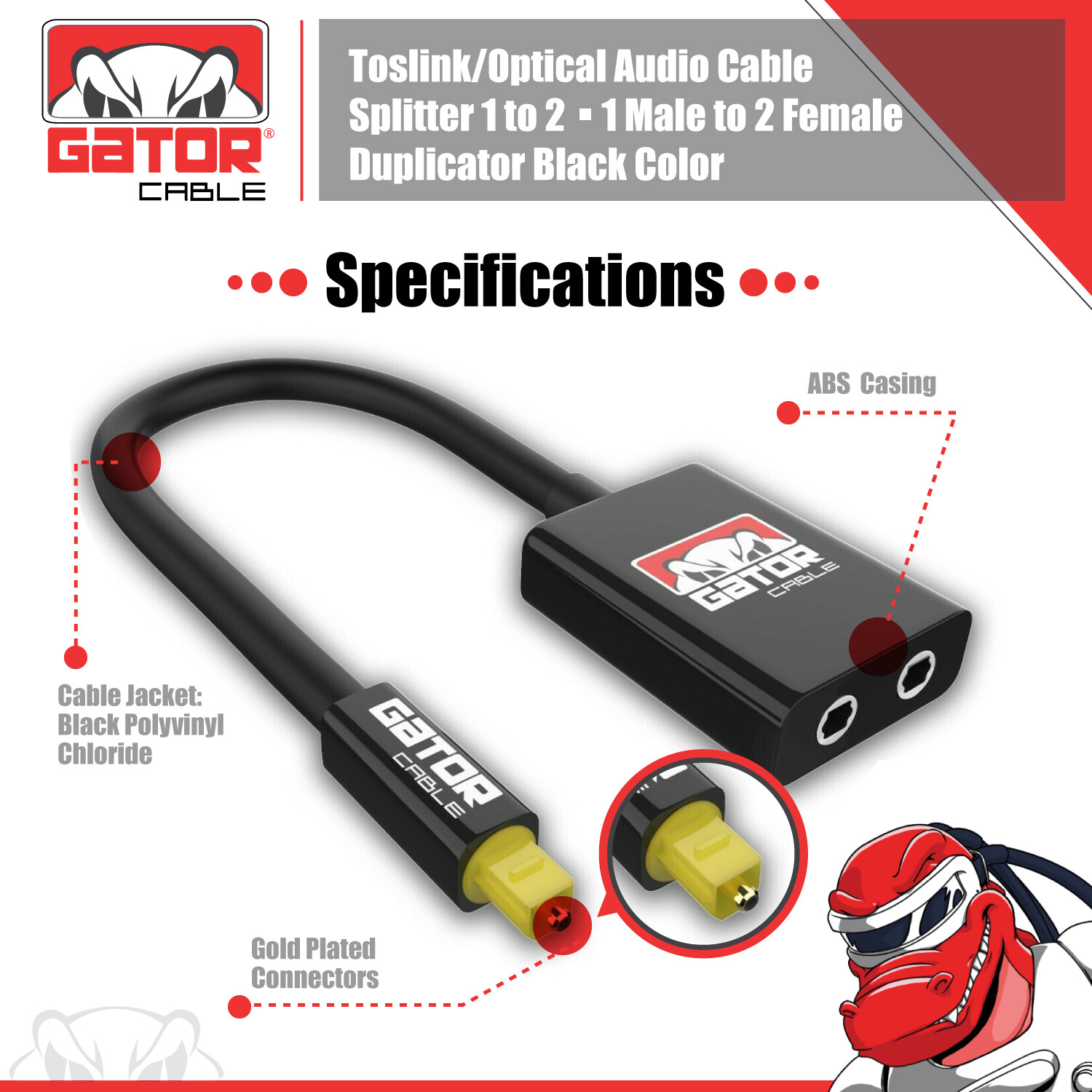 Dual Port Toslink Digital Fiber Optical Adapter Splitter Audio Cable 1 In 2 Out