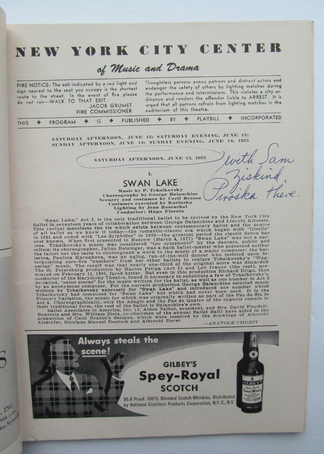 New York City Ballet Program - 1953 - Le Clercq, Tallchief, Balanchine, Robbins