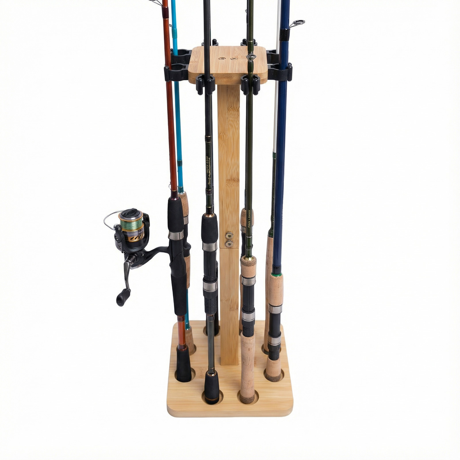 Fishing Rod Holders for Garage Wood Pole Rack Floor Stand Holds up to 8 Rods