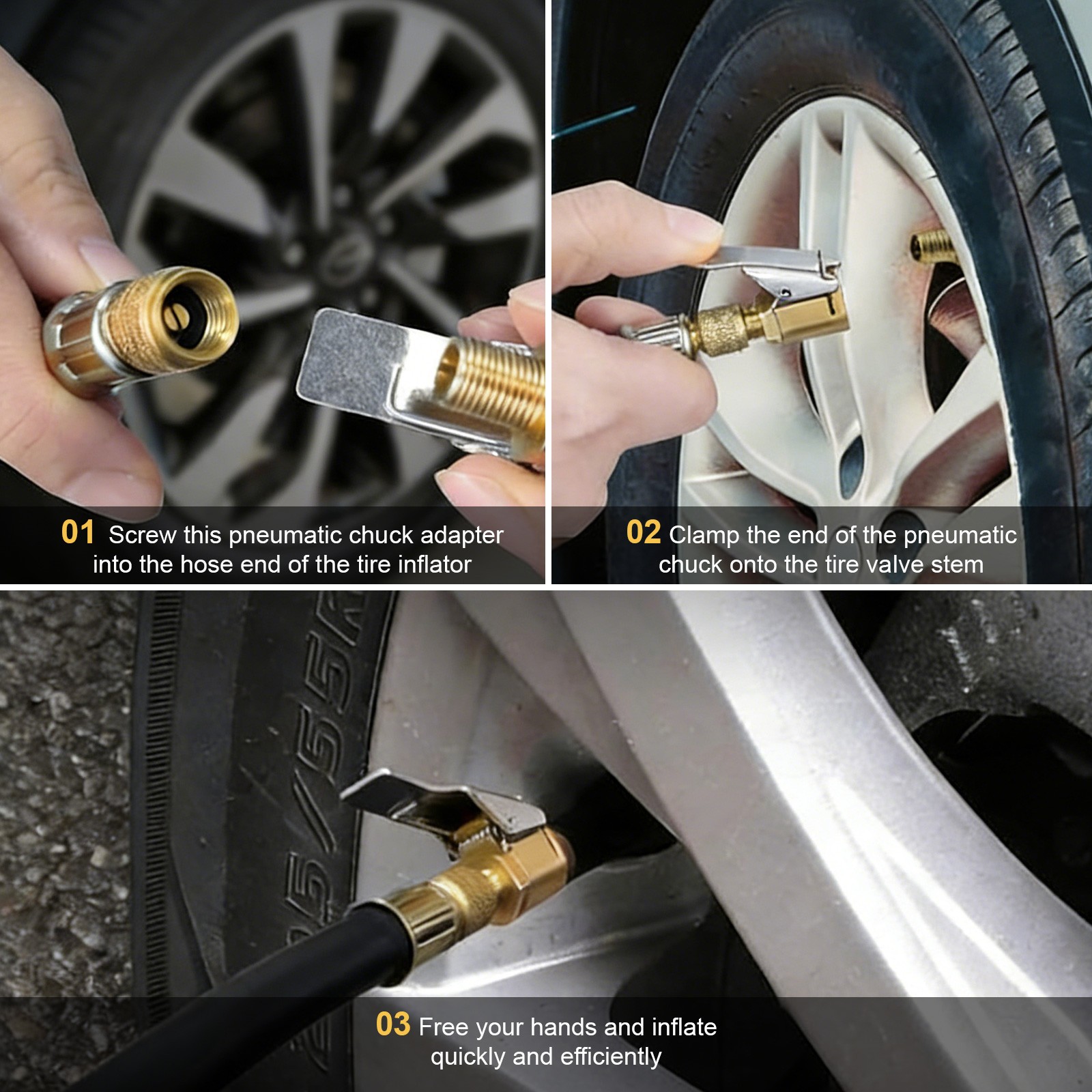 10pcs Brass Open Flow Tire Air Chuck Locking Quick Connect Inflator Hose Adapter