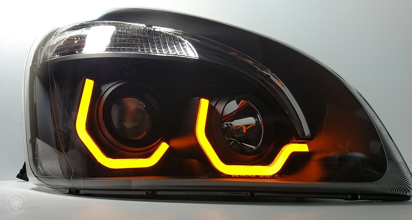 Pair Blackout Freightliner Cascadia Projection Headlights W/ Dual LED Lights