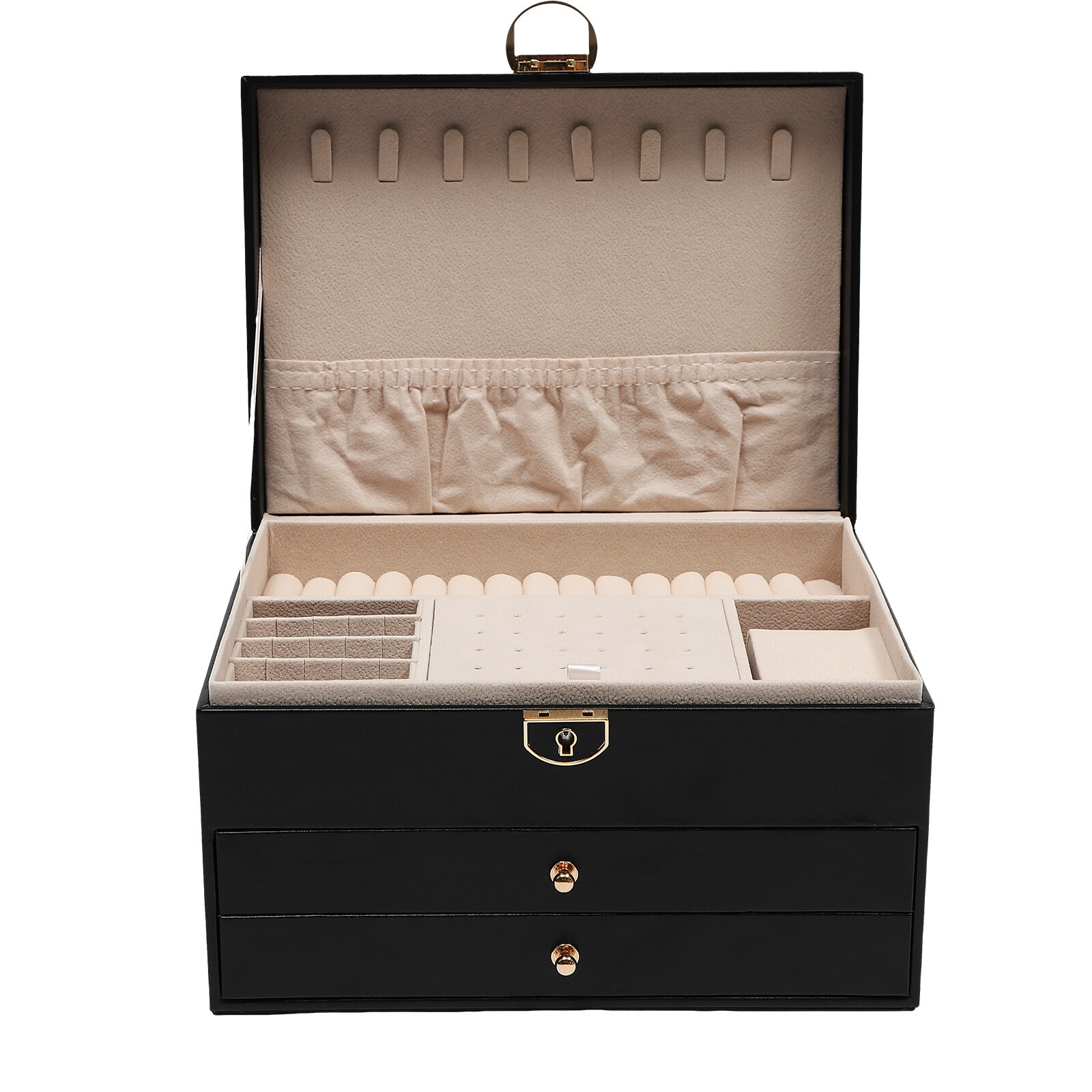 3-Layer Lockable Jewelry Box Organizer with Velveteen Lining