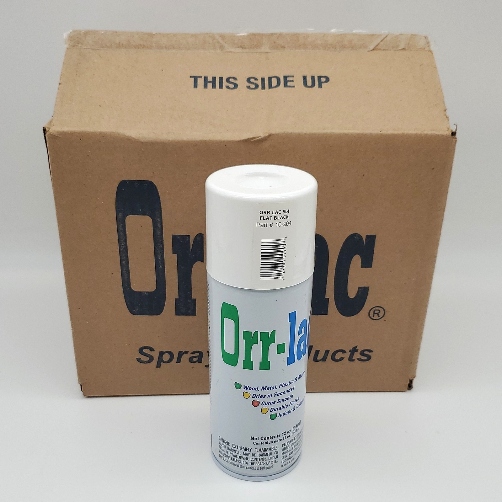 Orr-lac Indoor Outdoor Spray Paint Flat Black Heavy Duty 10-904 12 oz Pack of 12