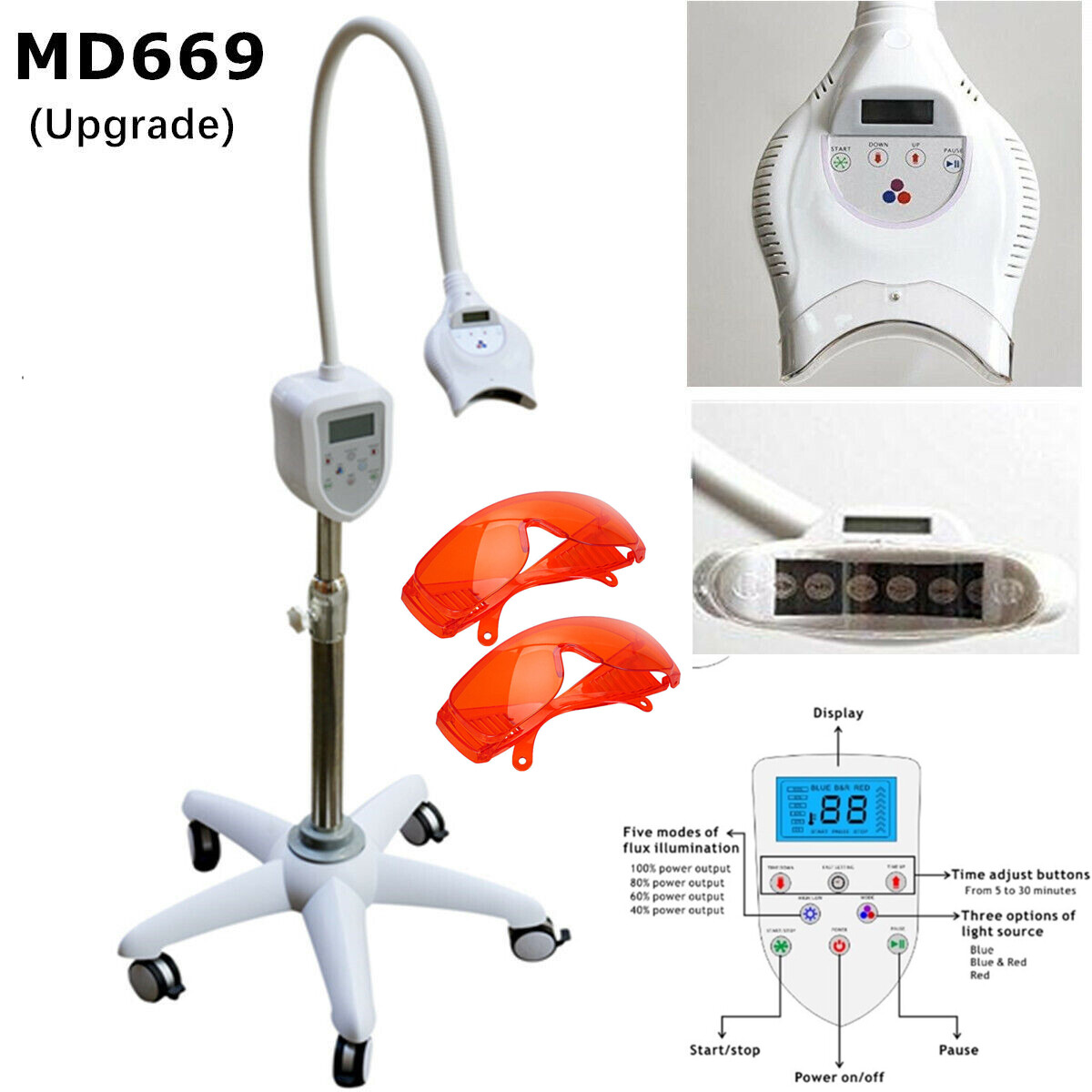 38W MD669 Teeth Whitening Machine Dental Bleaching Lamp 28W Blue 10W Red Light