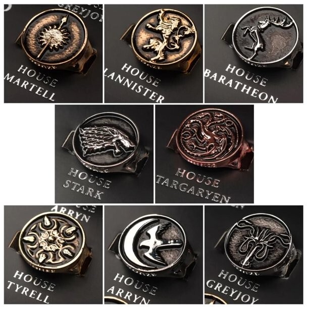 GAME OF THRONES "HOUSES RING SET" 8 ring set NEW