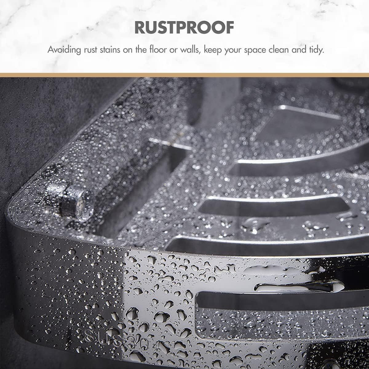 304 Shower Caddy Shelf Bathroom Bath Storage Holder Adhesive Organizer Rack,2pcs