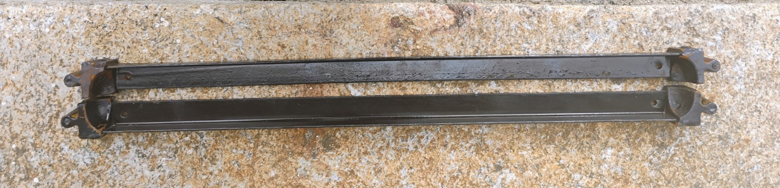 Antique pair of BED RAILS Cast Iron Tapered Pin End Rails 37"